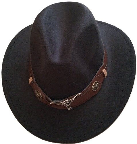 Buckle Belt Felt Cowboy Hat Black