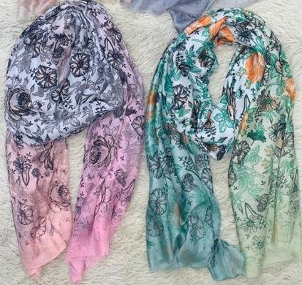 Shades of Green Flower Print Scarf