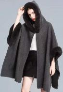 Hooded Fur Poncho Coat