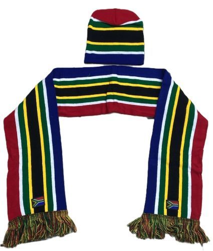 Knitted Striped SA Flag Scarf and Beanie Hat Set