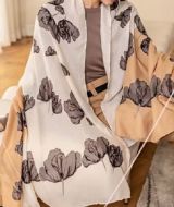 Ladies Peach White Floral Scarf Wrap