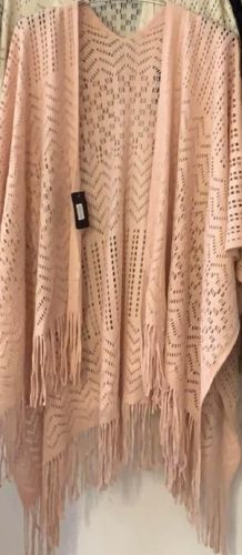 Peach Crochet Knit Cardigan Poncho